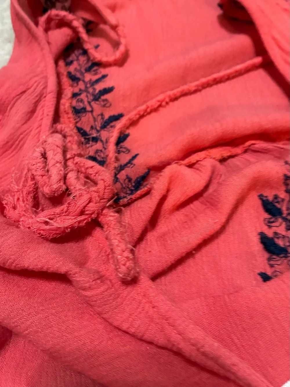 Free People M Coral Salmon Embroidered Handkerchief Hem Tunic Dress